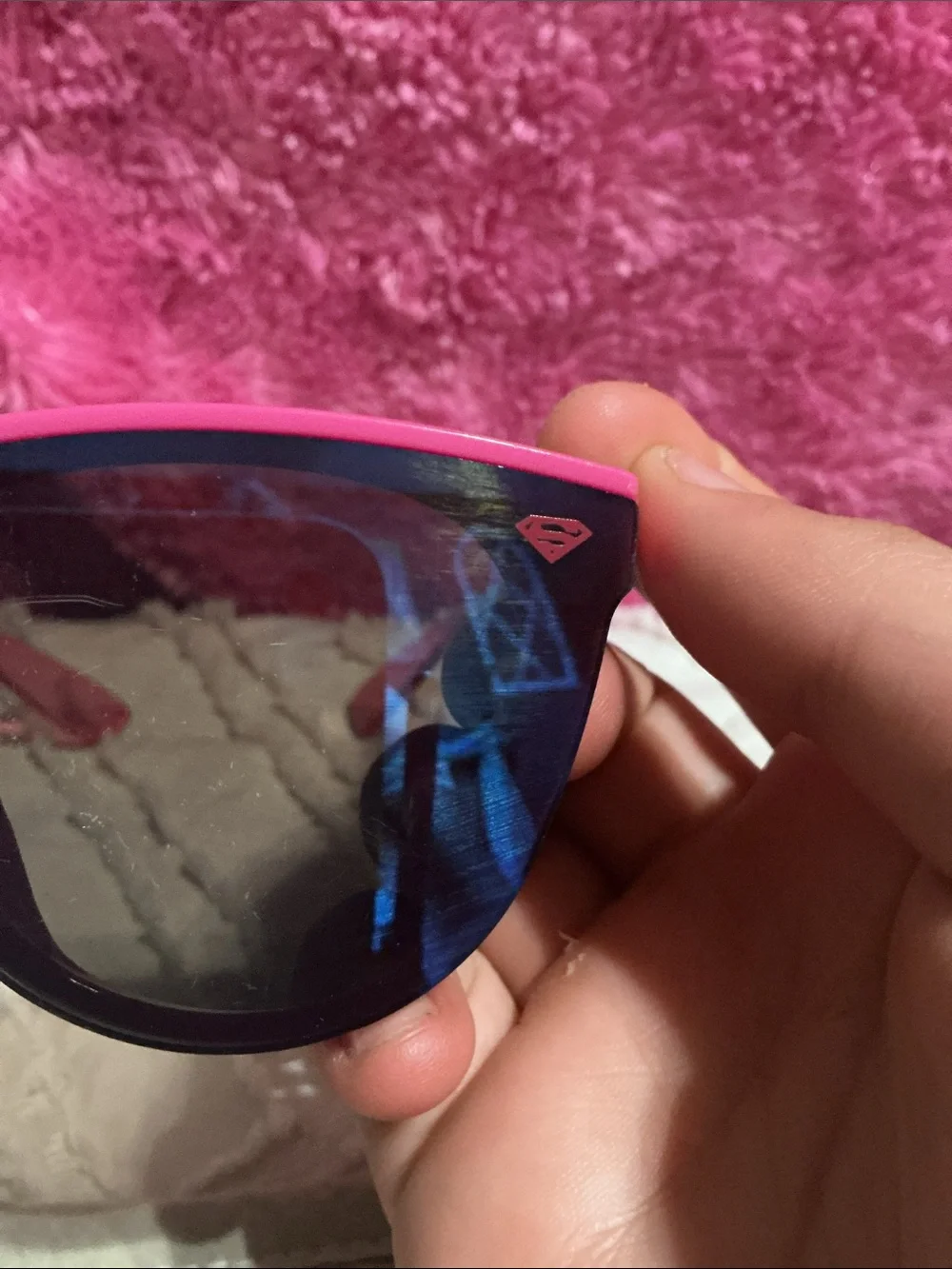Supergirl Bold Blue Mirrored Sunglasses with Pink Trim